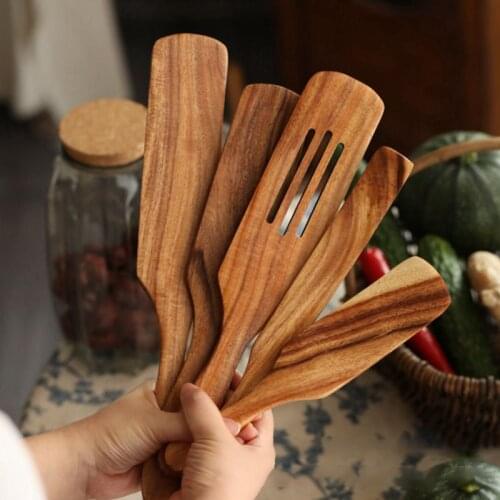 1Pc Non-stick Wooden Spatula Long Shank Spatula Shovel Salad Mixing Heat Resistant Cooking Shovel Home Kitchen Utensils