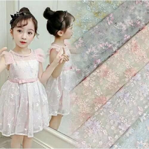 1 Yard Flowers Embroidered Lace Fabrics Mesh Girls Summer Dress Sewing Materials Lace Trim Ribbon Handmade Curtain Pink Blue