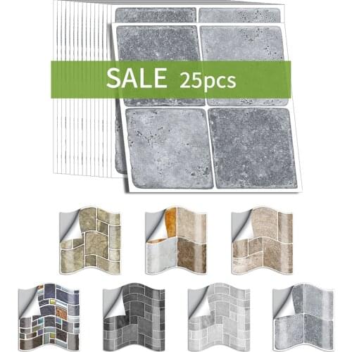 Funlife 10/15cmx25pcs stone mosaic PVC Waterproof Self adhesive Wall / Tile Sticker For Kitchen Bathroom Furniture SJ013-SJ019