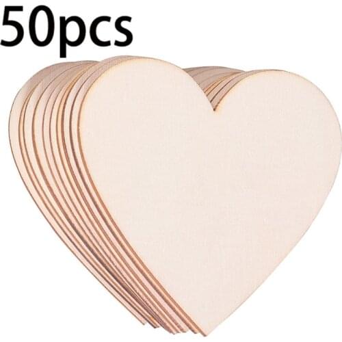50pcs 4 inch Wood Hearts Natural Unfinished Wood Love shape Children DIY Painted Wood Chip Wedding Household Decoration Board