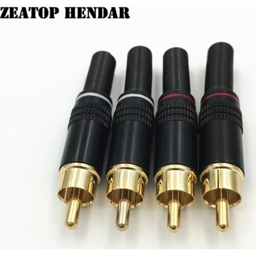 8Pcs DIY RCA Plug HIFI Gold plated Audio Cable RCA Male with Spring Audio Video Connector Adapter for Cable