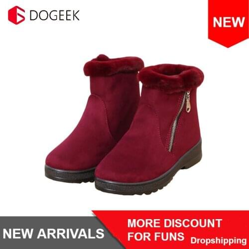 DOGEEK Fashion Winter Shoes Ankle Women Snow Boots Plush Fur Platform Shoes Winter Warm Round Toe Female Shoes Women Boots