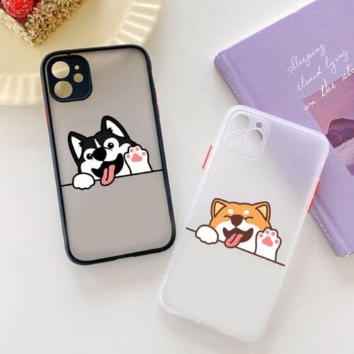 Cartoon Animal Shiba Inu and Husky Corgi Phone Case for iPhone X XR XS 7 8 Plus 11 12 pro MAX Translucent Matte Shockproof Case
