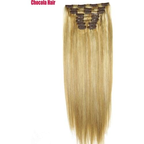 Chocola Full Head Brazilian Machine Made Remy Hair 10pcs Set 140g 16"-28" Natural Straight Clip In Human Hair Extensions