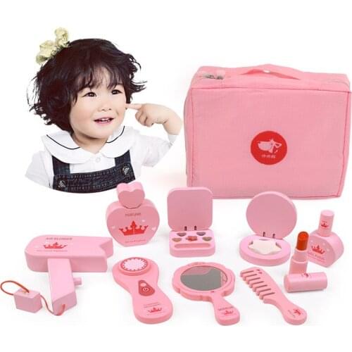 Childrens makeup toy set simulation play house wooden dressing table princess cosmetic bag gift for little girl