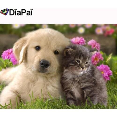 DIAPAI 100% Full Square/Round Drill 5D DIY Diamond Painting "Animal cat and dog" Diamond Embroidery Cross Stitch 3D Decor A18695