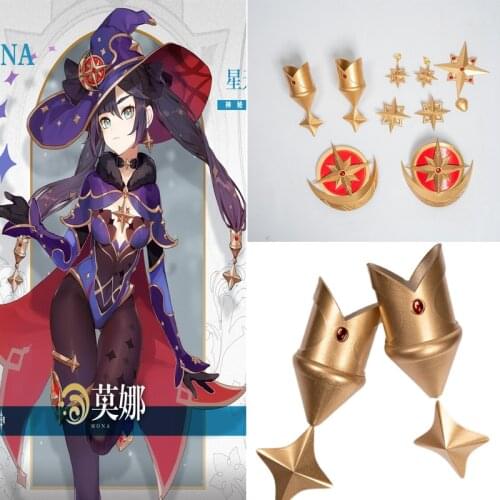 Genshin Impact Mona Cosplay Costume Accessories Earrings Hairband Armour Badge Props