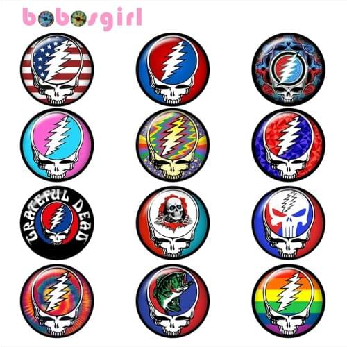 Grateful dead skull multicolor Round photo glass cabochon demo flat back Making findings 12mm/18mm/20mm/25mm B5466