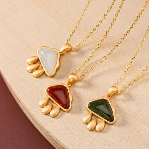 Natural Hetian Jade S925 Sterling Silver Southern Red Agate Fashion Personality Cloud Creative Cute Ladies Pendant Necklace Set