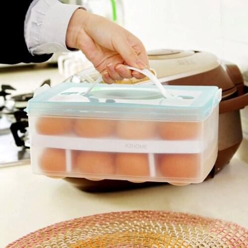 K2 Home Eggs Container Storage Box 24 Grid Bilayer Basket Organizer Kitchen Gadgets Items Refrigerator Storage Tool