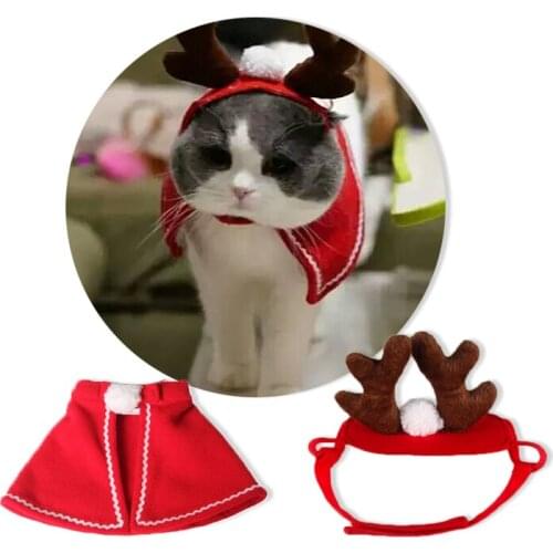 IdYllife Cat Costume Christmas Gift Santa for Pet Reindeer Headware for Cats Puppy Dog Costume Cloak Cat Clothes Kitten Buckhorn