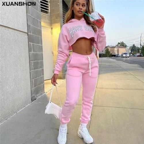 Wholesales Fashion Jogging Sweatsuit Womens Tracksuit Hoodies Crop Top Jogger Long Pant Suits Sportswear Two Piece Set Outfits