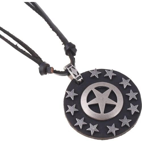 Fashion Punk Rock Black Leather Necklace Alloy Bead Star Pendant Choker Retro Long Rope Chain Vintage Jewelry for Women Men Gift