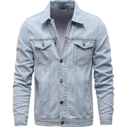 Mens 2021spring New Classic Cotton Denim Jacket Jacket Mens Autumn Jacket Solid Color Unlined Jeans Jacket Male 5XL Streetwear