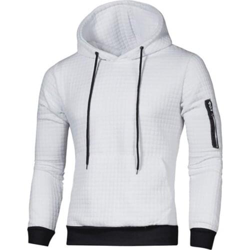 Plus Size Men Sweatshirt Pocket Slim Solid Color Jacquard Warm Long Sleeve Zipper Pullover Hoodie Sports Sweatshirt Top