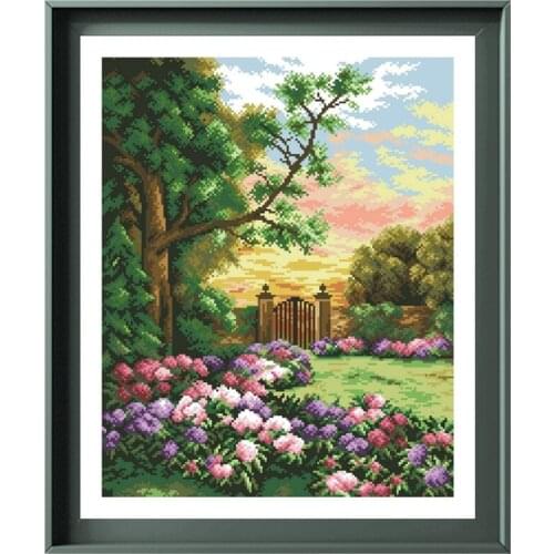 Garden in the sunset counted cross-stitch kit embroidery needlework 18ct 14ct 11ct white cloth DIY handmade needlework