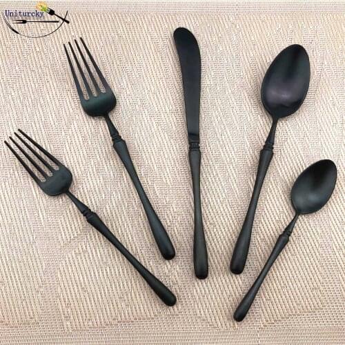 Uniturcky 1-Piece Dinnerware Black Cutlery Set 304 Stainless Steel Knife Dessert Fork Western Tableware Set Kitchen Accessories