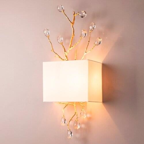 Retro gold Crystal gate wall sconces modern walkway Wall lights Bedroom Princess Room led Lamp White Shade E27 crystal wall Lamp