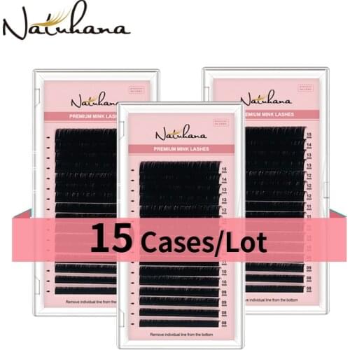 NATUHANA Wholesale 15Cases/Lot 8~15mm Mix Natural Soft Mink Eyelash Extension Premium Individual Fake False Eyelashes
