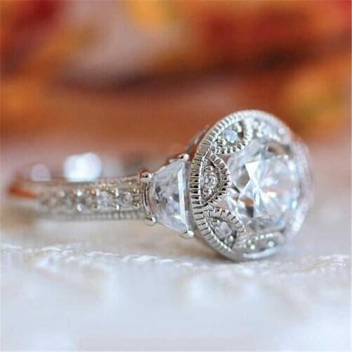 New fashion womens imitation carat ring with half moon zircon engagement jewelry