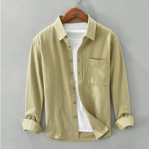 8817 Autumn New Style Mens White Shirt Fashion Korean Style All-Match Lapel Pocket Thin Soft Khaki Coat Youth Male Blouse Daily
