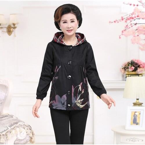 Spring Autumn New Loose Long-sleeved Printed Hooded Outerwear Women Basic Coat Female Windbreakers Jacket