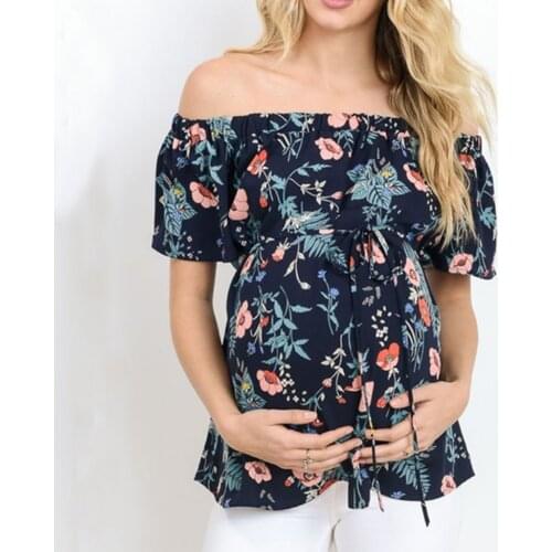 Womens Short Sleeve Tops Breastfeeding Off Shoulder Floral T-Shirt Maternity Maternity Clothes Pregnancy Women Ropa Embarazada