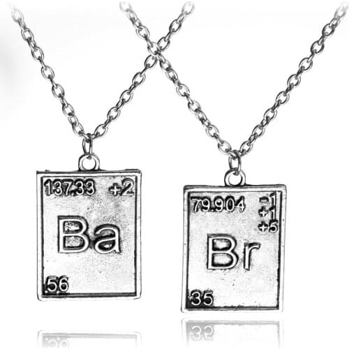 Chemical Symbol Br Ba Pendant Necklace Vintage CP Jewelry Square Shape Movie Breaking Bad Theme Couple Necklaces Trinket
