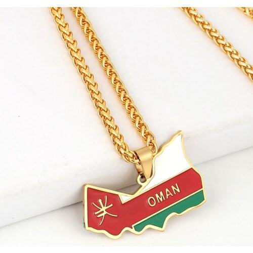 Oman map national flag stainless steel pendant necklace , country map jewelry