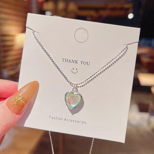 INS Trendy Blue Crystal Love Pendant Titanium Steel Necklace Womens Simple Fashion Short Necklace