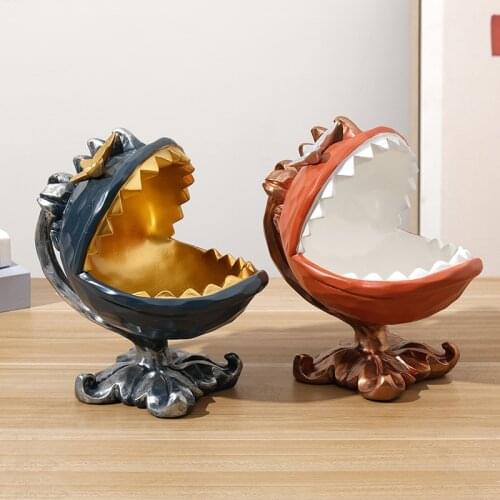 Resin Bigmouth Shark Storage Box Keychain Container Sculpture Modern Art Statues Home Decoration Figurines Art Ornament Gift