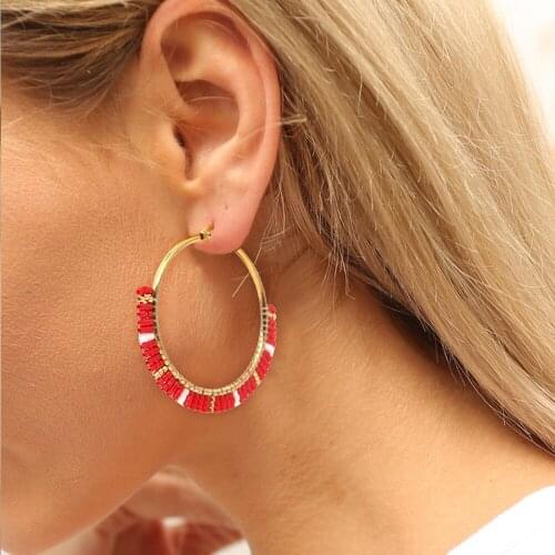 Bohemian Miyuki Rice Beads Handmade Woven Beaded Hoop Earrings Female Personality Fashion Geometric Ear Jewelry luxury