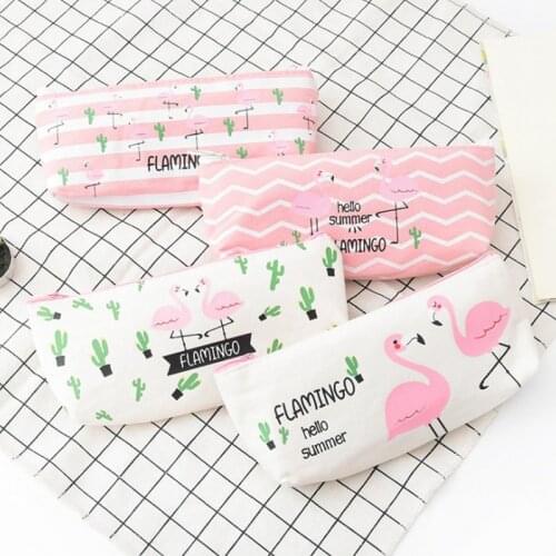 Cute Flamingo Pencil Bags Kawaii Cactus Pencil Box Pen Case Canvas Pencil Cases For Girls Boys Korean Stationery School Supplies