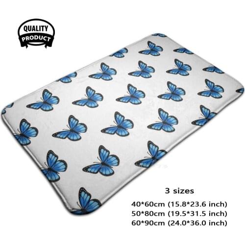Blue 3D Household Goods Mat Rug Carpet Foot Pad Pastel Pretty Beautiful Bug Insect Cartoon Aesthetic Basic Cute Monarch Girly