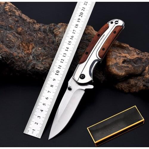 Steel Head + Wooden Handle Folding Knife Camping Survival Multi-function Survival Knife Military Tactical Knife
