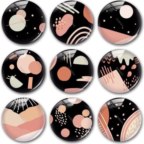 Geometric pattern glass cabochon,black and pink Digital images Round photo glass cabochon demo flat back Making findings