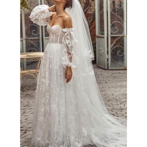 Bridal Detachable Sleeves White Tulle Appliqued Puff Sleeves Bridal Bicep Soft Tulle Long Sleeves For Elegant Wedding Accessorie