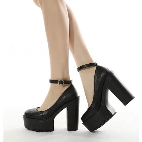 13cm mary Jane platform high heels woman block heel round-toe female shoes white black leather women shoes pumps shoes punk