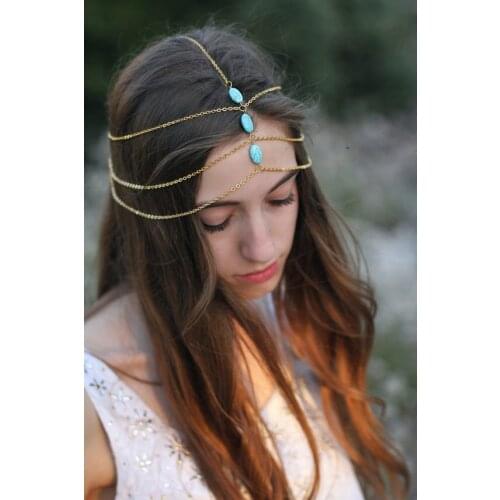 Excellent Style Women Head Blue White Stone Chain Jewelry Headband Party Headpiece Hair Band Hair Jewelry Free Shipping