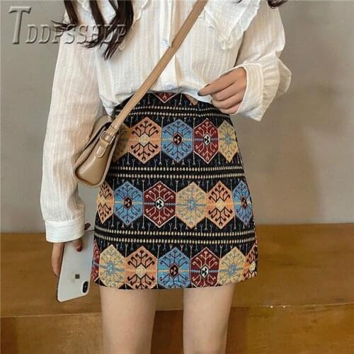 2019 Autumn Winter Ethnic Retro Women Skirt Embroidery A Line Female Skirts