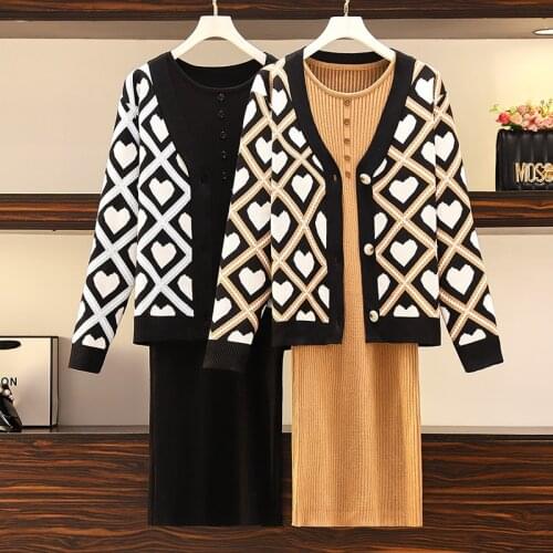 Autumn Women Knitting dress Sets Long Sleeve Sweater Tops+Skirt Two Pieces Set fashion ensemble femme survetement