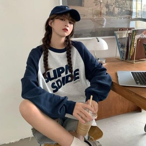 Early Autumn Sweatshirt Lady 2021 Japanese Korean Patchwork Color Letter Sweater Pullover Women Loose Long Sleeved Hoodie Jacket