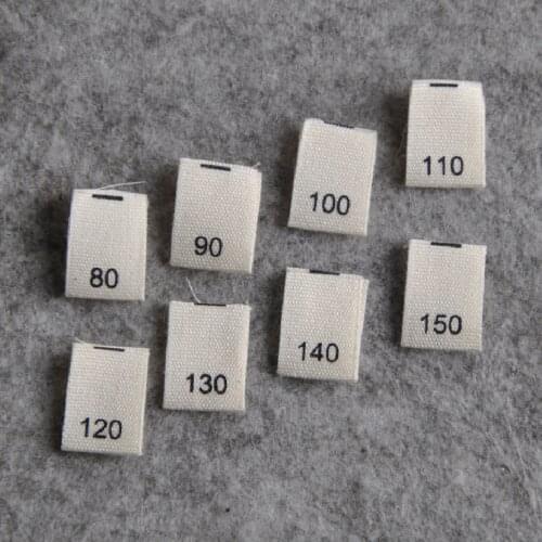 200pcs Cotton size labels for Kids 70-150 Number White/Natural Cotton printed folded labels Clothes sewing tags 35*12MM LB-032