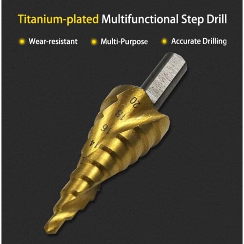 4241 Titanium-plated Spiral Groove Step Drill Bit Tools 4-20MM