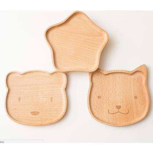 5pcs Solid Wood Cartoon Wooden Plate Childrens Snack Fruit Creative Beech Wood Tray Lovely Breakfast Plate