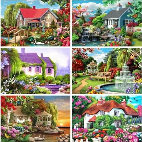 Uone New Diamond Painting 5d DIY Cross Stitch Garden Dream Flower House Embroidery Rhinestone Kids Adult Home Office Decor Gift
