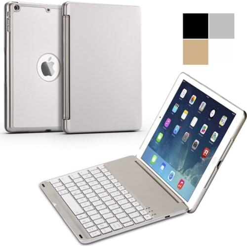 For New iPad 9.7 2017 Ultra Thin Smart Aluminum Bluetooth Russian/Spanish/Hebrew Keyboard Case Cover With 7 Colors LED Backlit