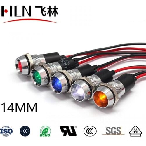 FILN Hot sale Metal 14mm 12v 24v 220v 110v signal lights high quality led indicator lights with wire