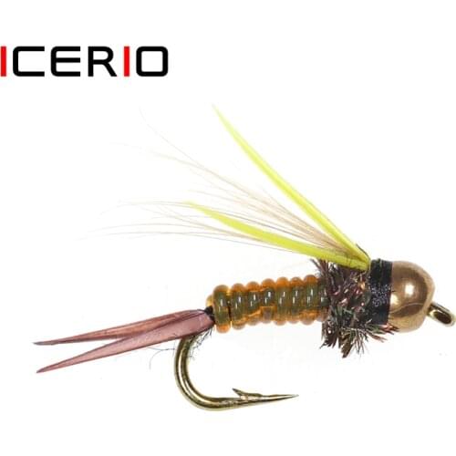 ICERIO 8PCS #14 Brass Bead head Mighty Baetis Prince Nymph Flies Trout Fishing Fly Lures