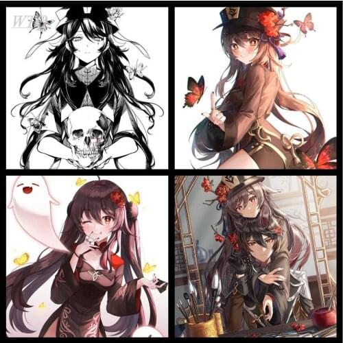 Genshin Impact Game Poster Game Female Character Hu Tao Anime Posters Canvas Painting Wall Decor Wall Art Picture Home Decor